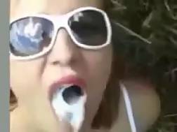 3 min - Glasses milks penis throat