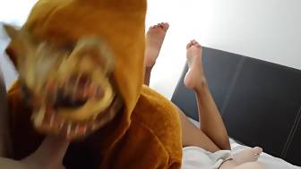 masked bitch shows feet