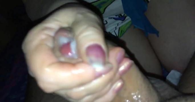 Stroking My Prick Until Cum Shoots All Over Her Fingers