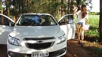 girlfriend jerking alone forest