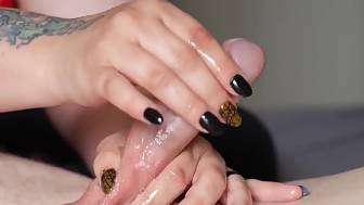 giving dude hand job