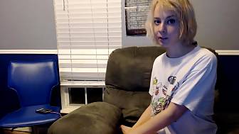 playful blonde teen plays