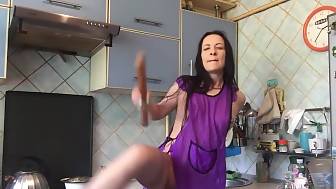 housewife jerking kitchen