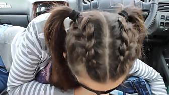 car blowjob teen brunette